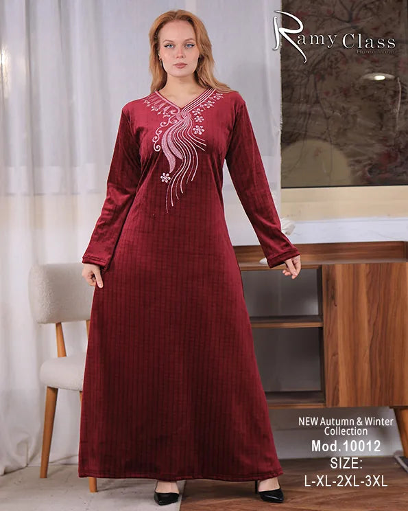 جلابية قطيفة حريمي Ramy Class موديل 10012 | جلابية استقبال شتوية تطريز