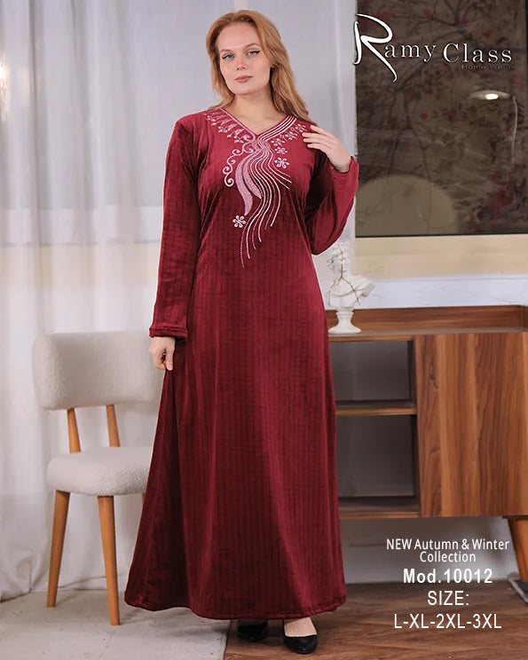 جلابية قطيفة حريمي Ramy Class موديل 10012 | جلابية استقبال شتوية تطريز