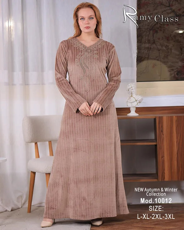 جلابية قطيفة حريمي Ramy Class موديل 10012 | جلابية استقبال شتوية تطريز