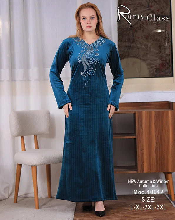 جلابية قطيفة حريمي Ramy Class موديل 10012 | جلابية استقبال شتوية تطريز