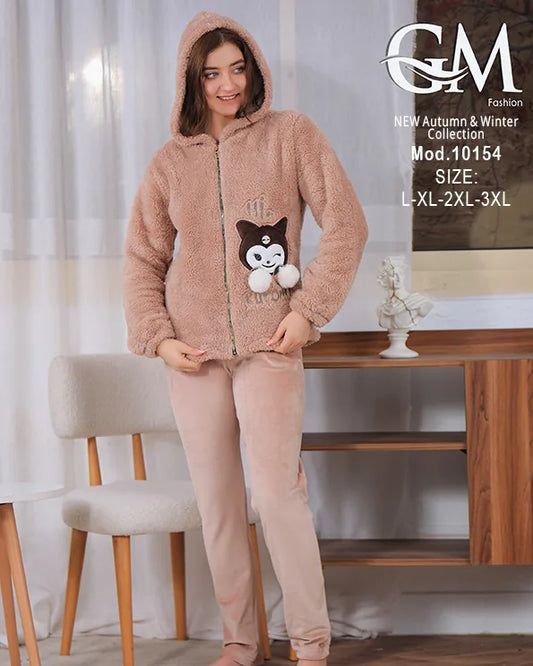 بيجامة شتوي حريمي بجاكيت بولار مبطن دافئ وألوان متنوعة – موديل 10154 – GM Fashion