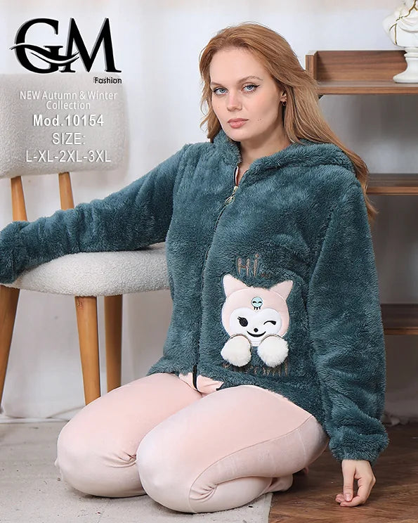بيجامة شتوي حريمي بجاكيت بولار مبطن دافئ وألوان متنوعة – موديل 10154 – GM Fashion