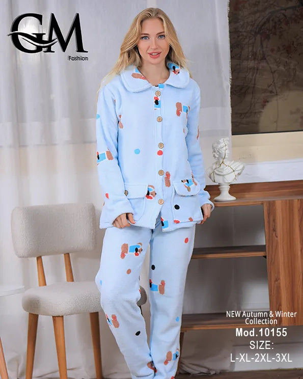 بيجامة شتوي حريمي ناعمة من خامة البولار المبطن – GM Fashion موديل 10155