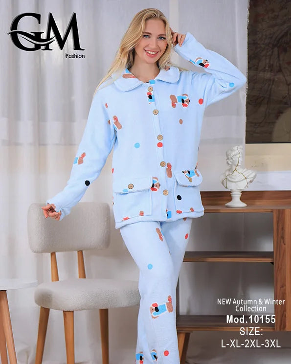 بيجامة شتوي حريمي ناعمة من خامة البولار المبطن – GM Fashion موديل 10155