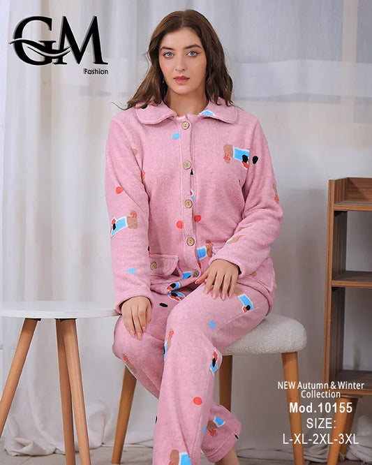 بيجامة شتوي حريمي ناعمة من خامة البولار المبطن – GM Fashion موديل 10155