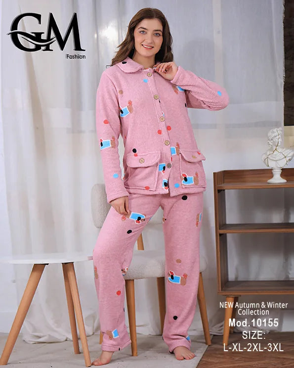 بيجامة شتوي حريمي ناعمة من خامة البولار المبطن – GM Fashion موديل 10155