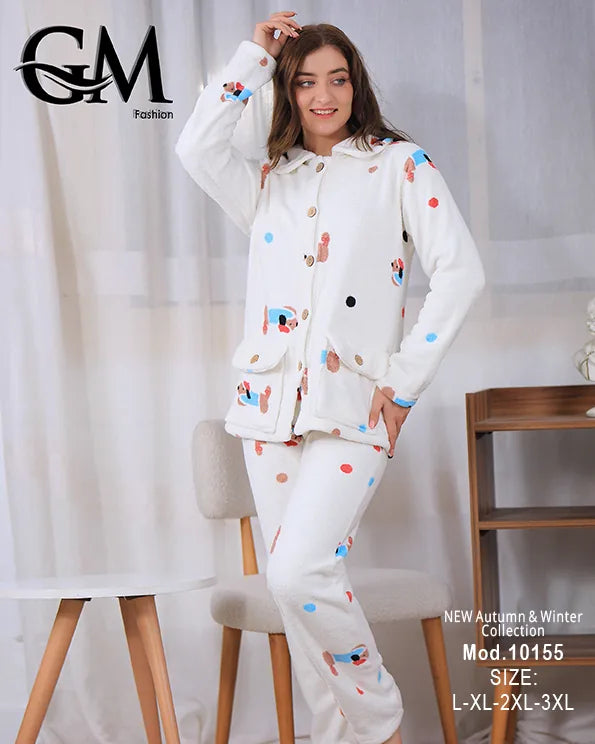 بيجامة شتوي حريمي ناعمة من خامة البولار المبطن – GM Fashion موديل 10155