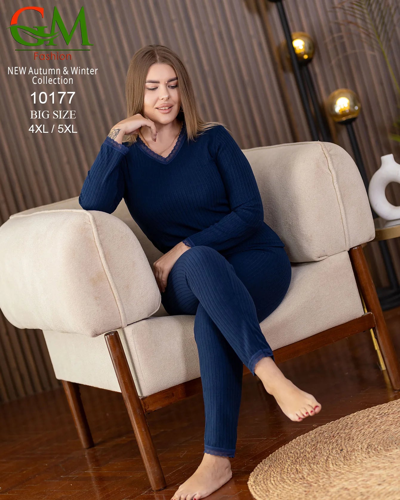 بيجامة دفاية حريمي مقاسات خاصة GM Fashion موديل 10177 | بيجامة ضيقة 4XL و 5XL