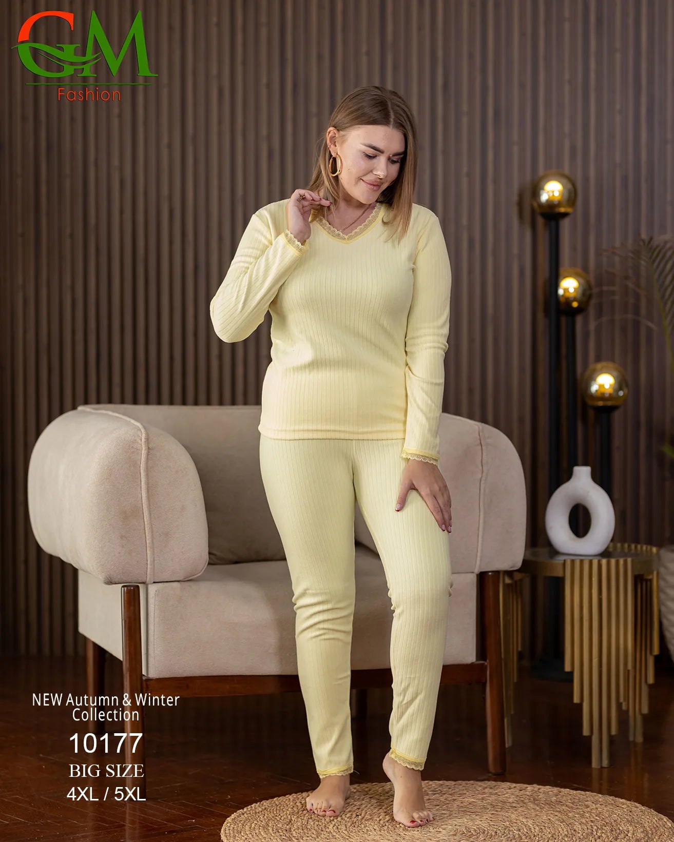 بيجامة دفاية حريمي مقاسات خاصة GM Fashion موديل 10177 | بيجامة ضيقة 4XL و 5XL