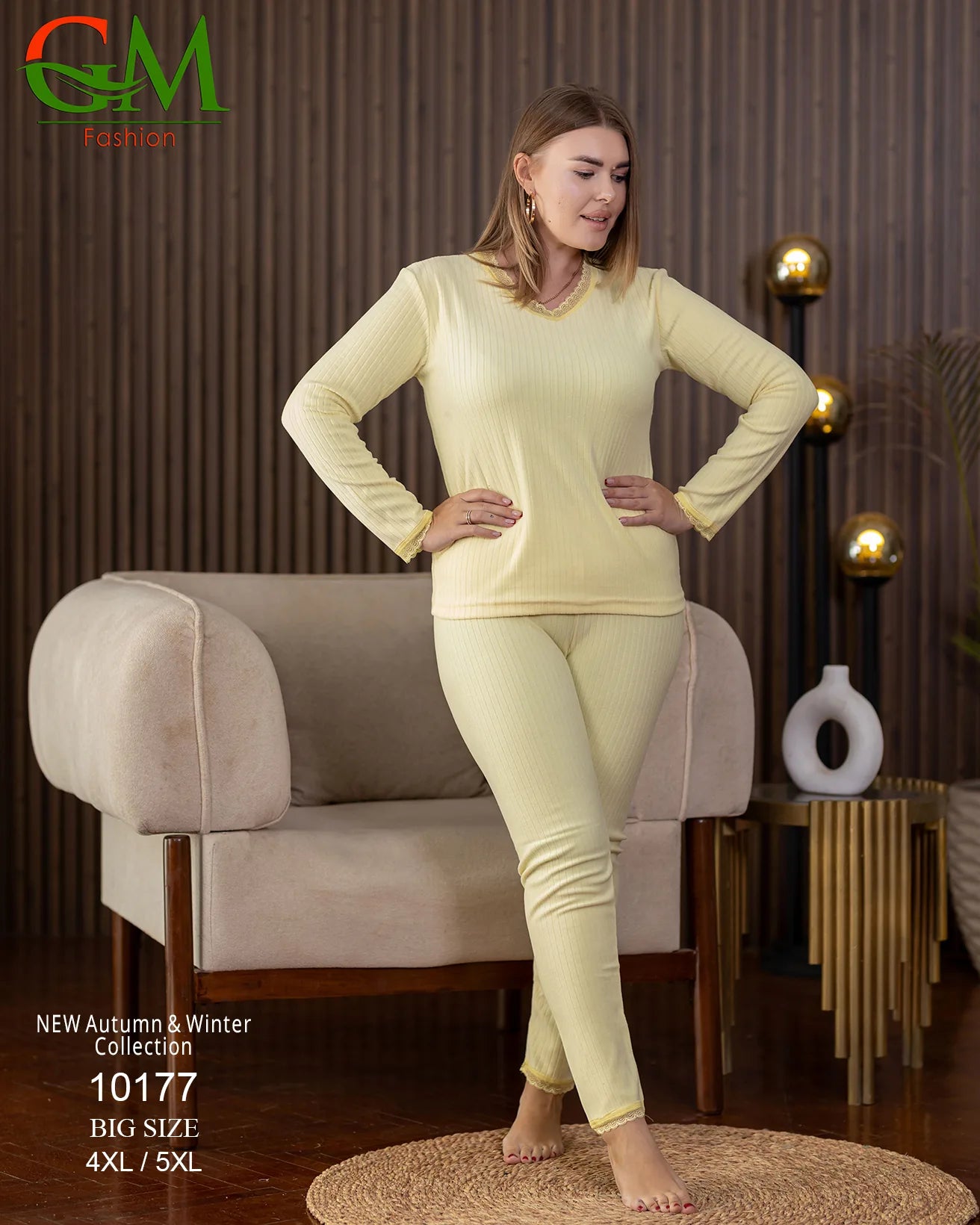 بيجامة دفاية حريمي مقاسات خاصة GM Fashion موديل 10177 | بيجامة ضيقة 4XL و 5XL