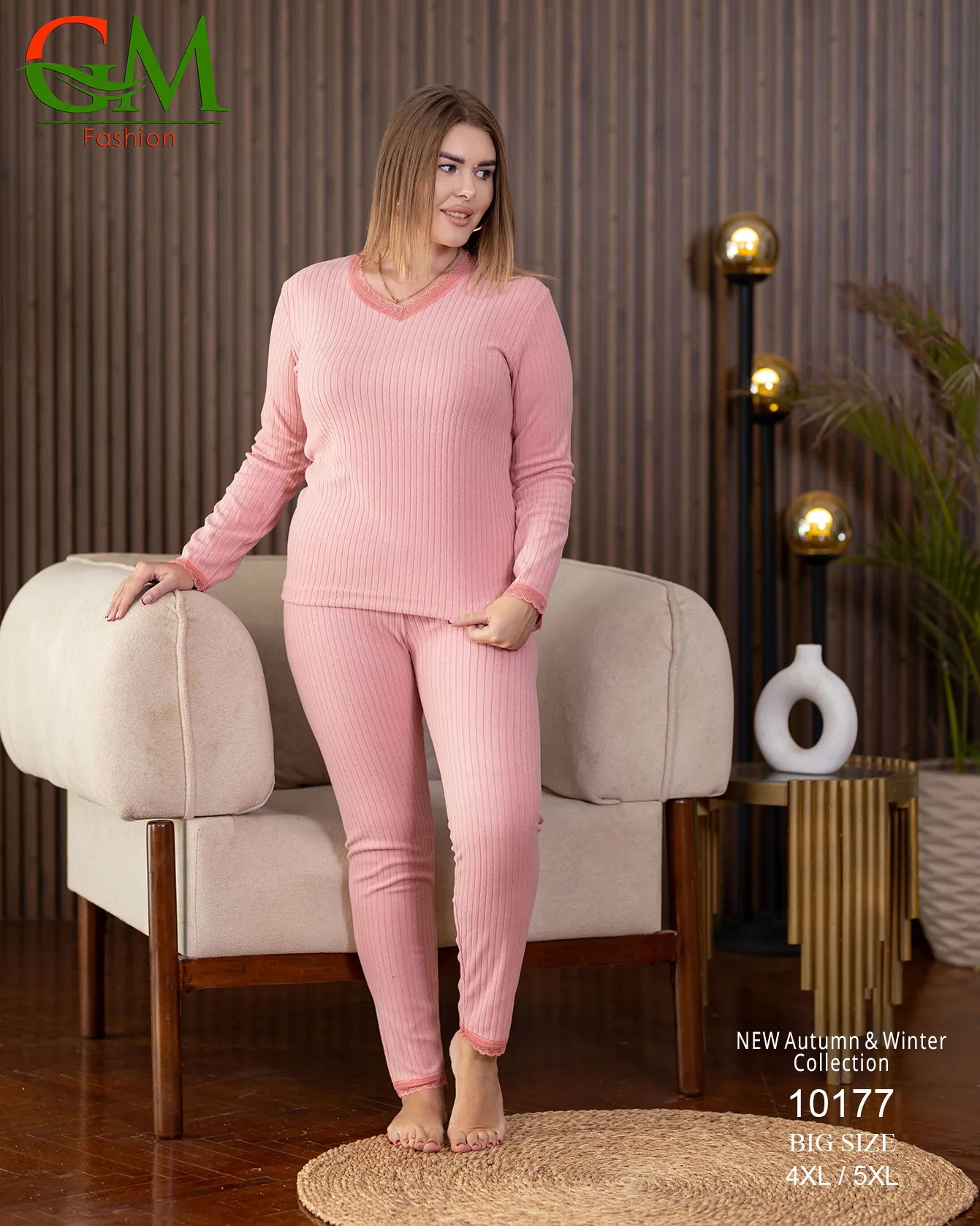 بيجامة دفاية حريمي مقاسات خاصة GM Fashion موديل 10177 | بيجامة ضيقة 4XL و 5XL