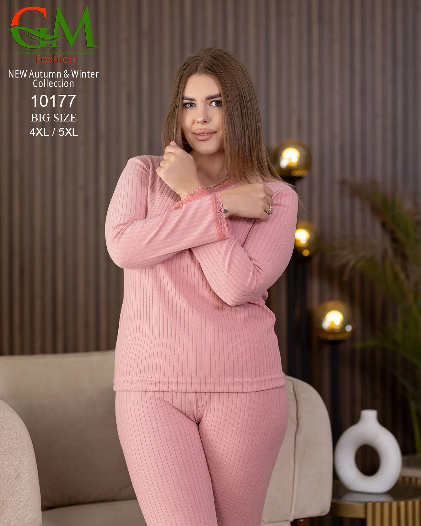 بيجامة دفاية حريمي مقاسات خاصة GM Fashion موديل 10177 | بيجامة ضيقة 4XL و 5XL