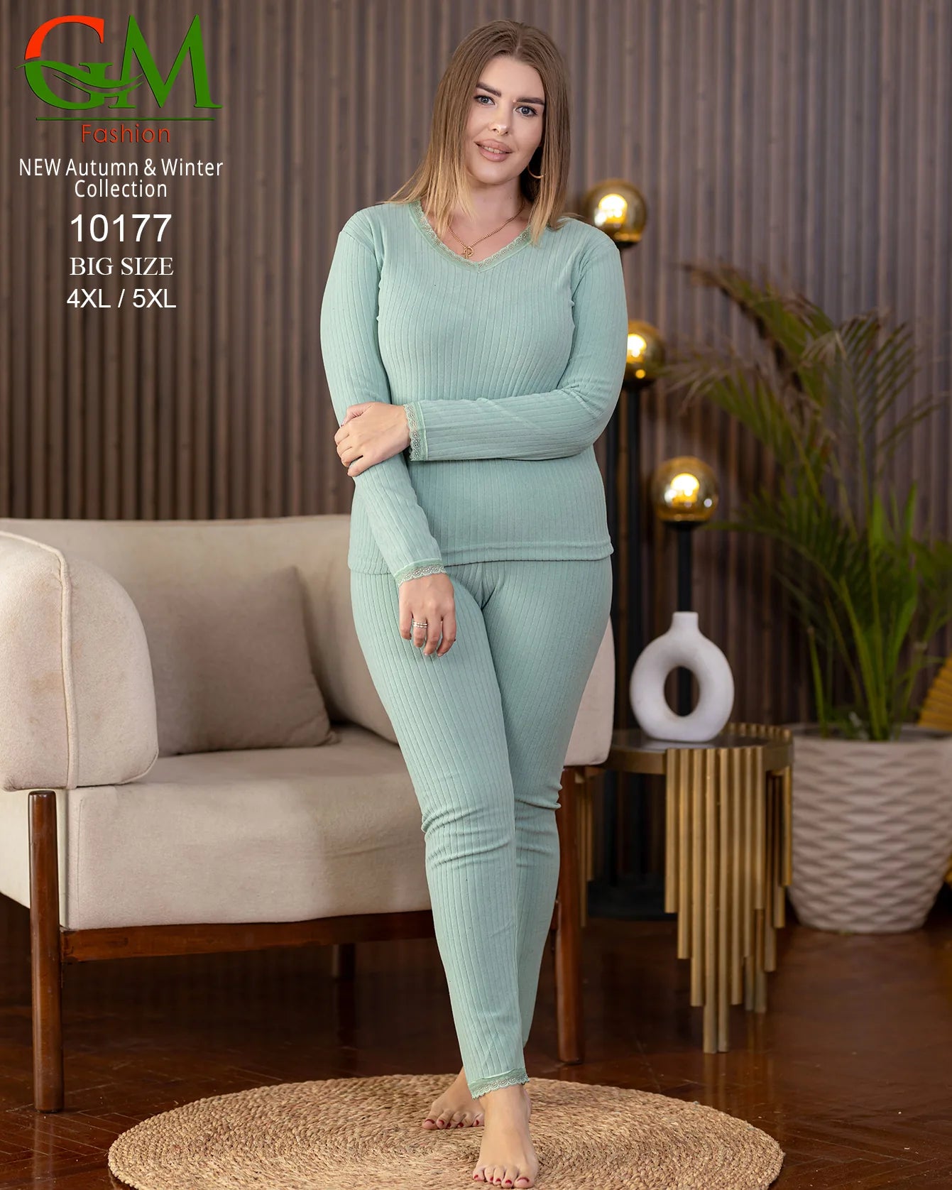 بيجامة دفاية حريمي مقاسات خاصة GM Fashion موديل 10177 | بيجامة ضيقة 4XL و 5XL