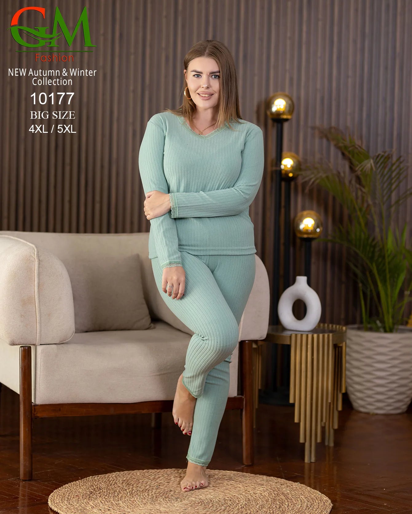 بيجامة دفاية حريمي مقاسات خاصة GM Fashion موديل 10177 | بيجامة ضيقة 4XL و 5XL