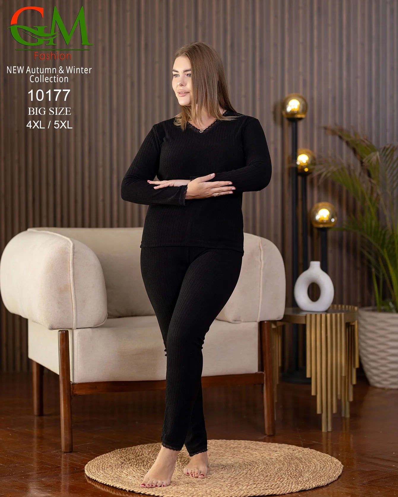 بيجامة دفاية حريمي مقاسات خاصة GM Fashion موديل 10177 | بيجامة ضيقة 4XL و 5XL