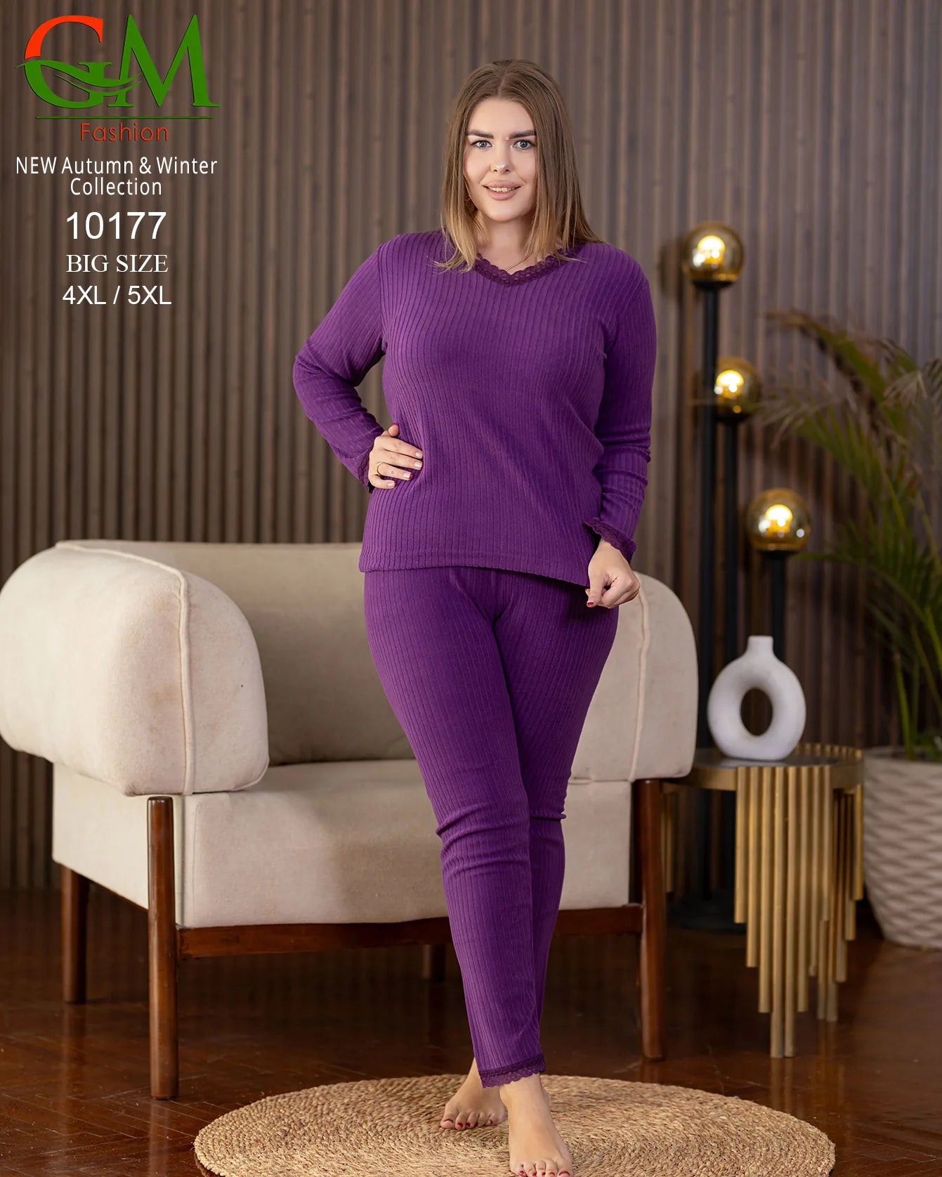 بيجامة دفاية حريمي مقاسات خاصة GM Fashion موديل 10177 | بيجامة ضيقة 4XL و 5XL