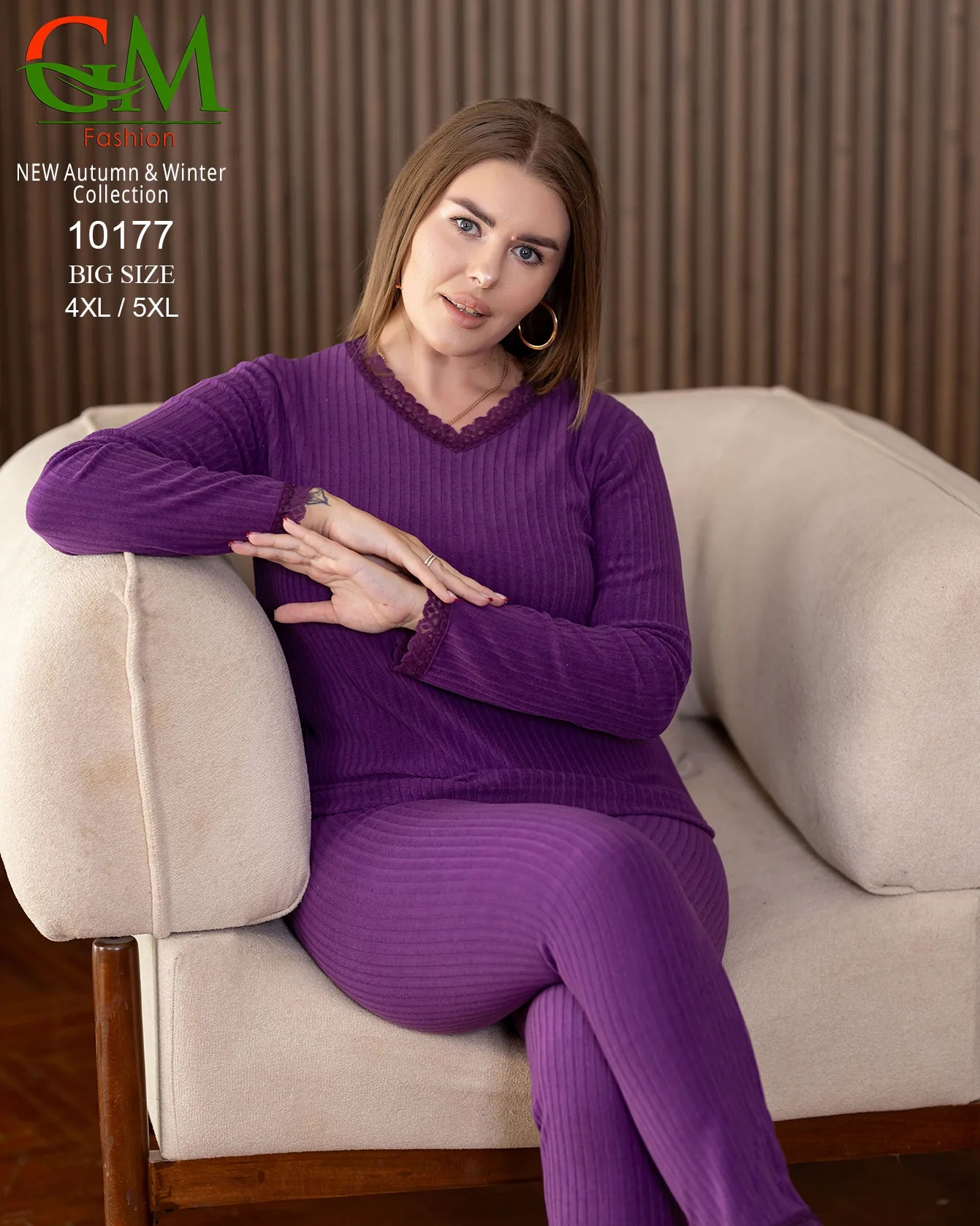 بيجامة دفاية حريمي مقاسات خاصة GM Fashion موديل 10177 | بيجامة ضيقة 4XL و 5XL