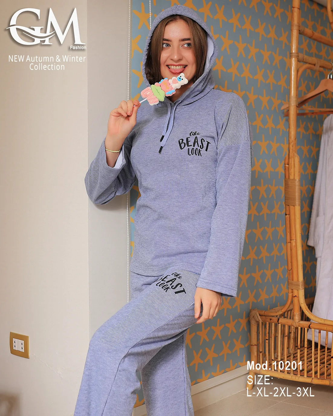 بيجامة شتوي قطن هودي بجيوب – موديل 10201 | GM Fashion