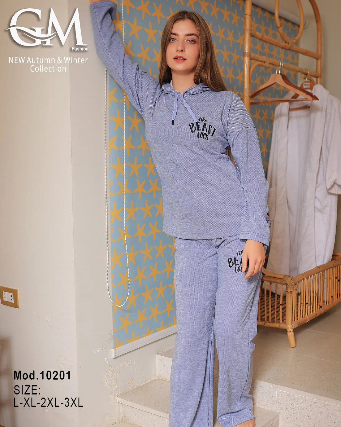 بيجامة شتوي قطن هودي بجيوب – موديل 10201 | GM Fashion