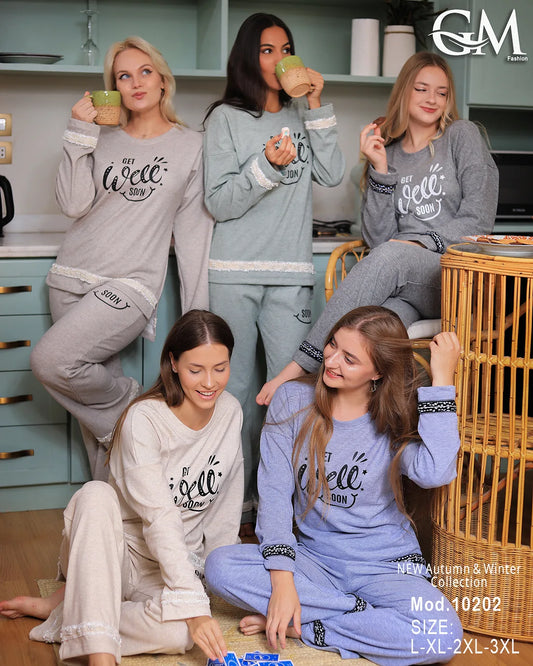 بيجامة شتوي قطن مزخرفة حريمي – موديل 10202 | GM Fashion