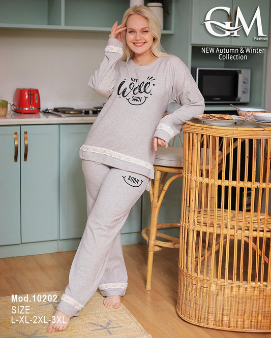 بيجامة شتوي قطن مزخرفة حريمي – موديل 10202 | GM Fashion