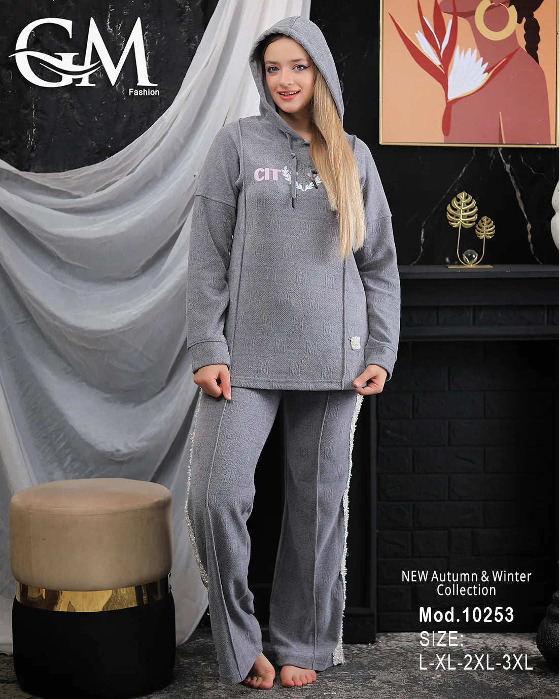 10253طقم شتوي حريمي قطيفة ناعم بترتر جانبي – موديل 10253 – مقاسات L حتى 3XL