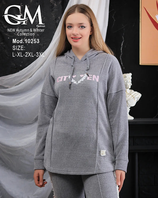 10253طقم شتوي حريمي قطيفة ناعم بترتر جانبي – موديل 10253 – مقاسات L حتى 3XL