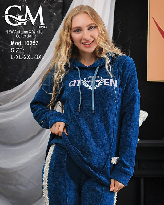 10253طقم شتوي حريمي قطيفة ناعم بترتر جانبي – موديل 10253 – مقاسات L حتى 3XL