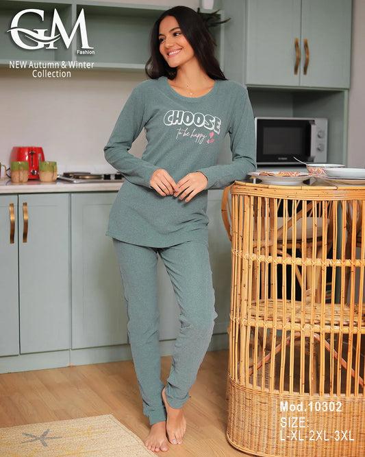 طقم بيجامة شتوي نسائي GM Fashion | موديل 10302 بطبعة "CHOOSE"