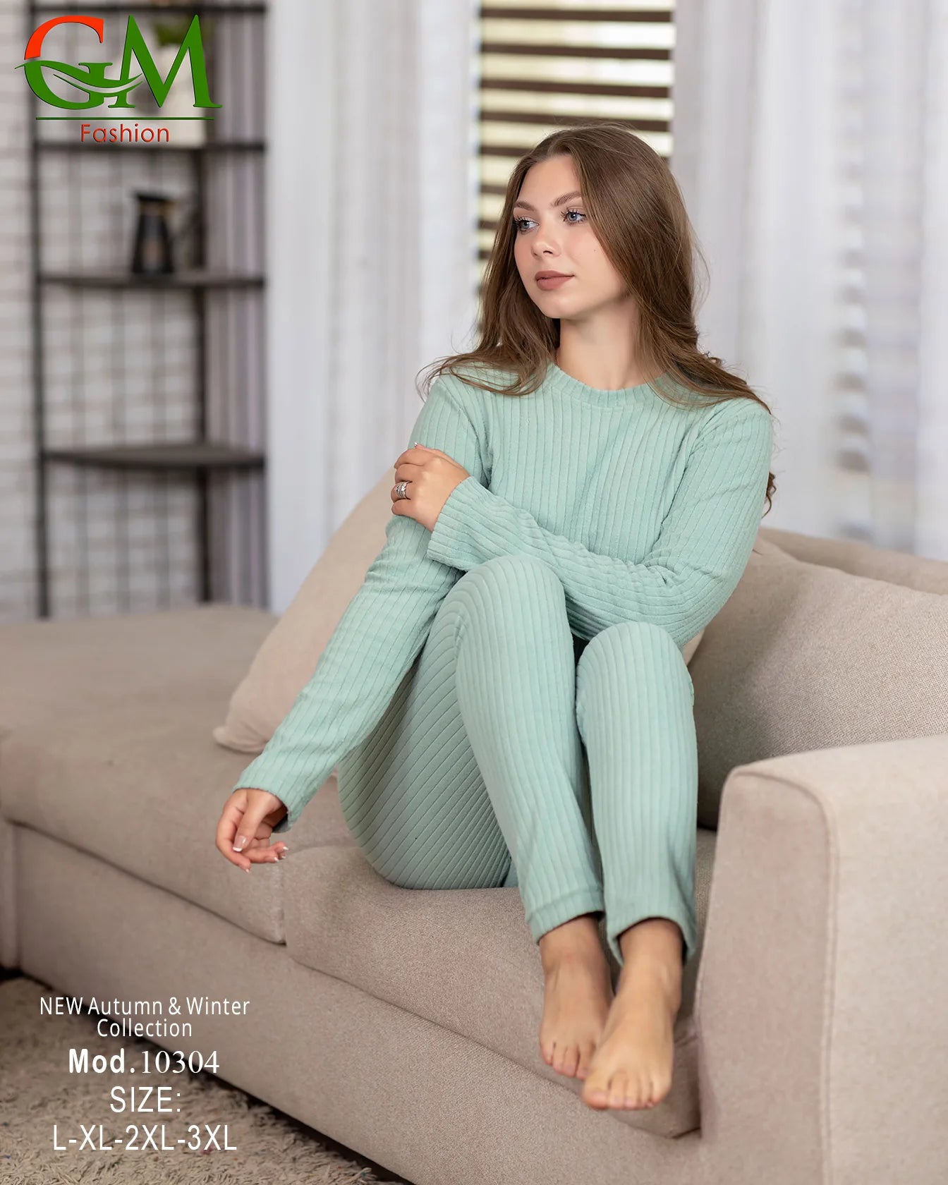 بيجامة دفاية حريمي GM Fashion موديل 10304 | بيجامة شتوي ضيقة للتدفئة