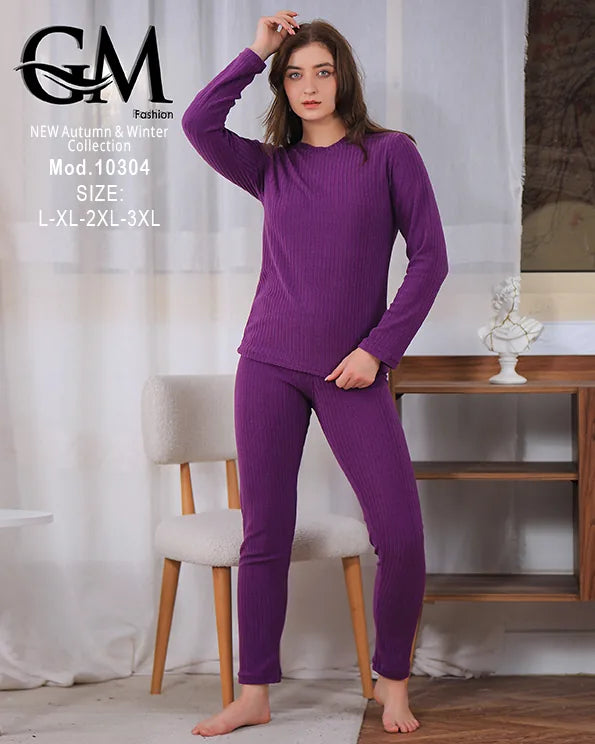 بيجامة دفاية حريمي GM Fashion موديل 10304 | بيجامة شتوي ضيقة للتدفئة