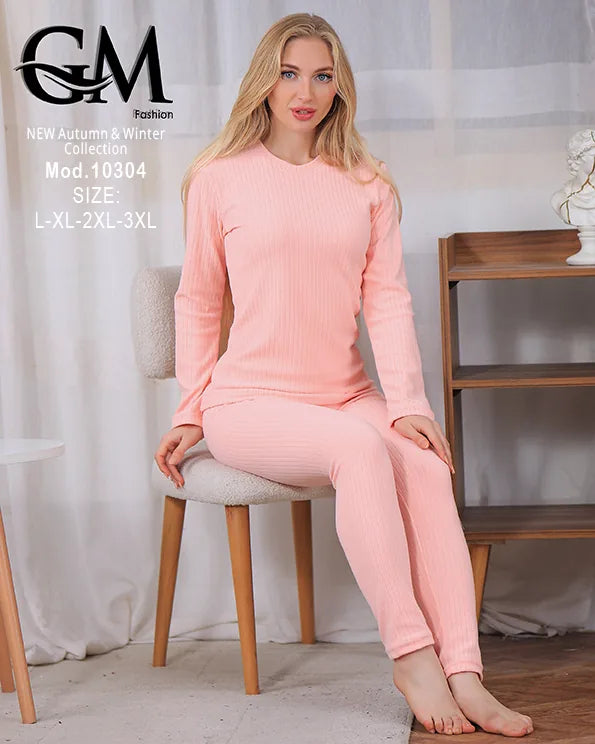 بيجامة دفاية حريمي GM Fashion موديل 10304 | بيجامة شتوي ضيقة للتدفئة