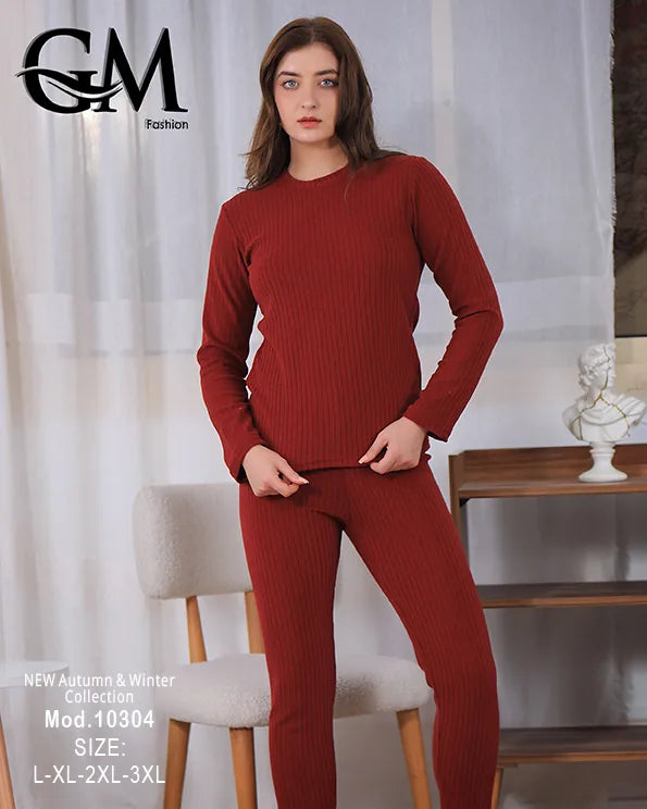 بيجامة دفاية حريمي GM Fashion موديل 10304 | بيجامة شتوي ضيقة للتدفئة