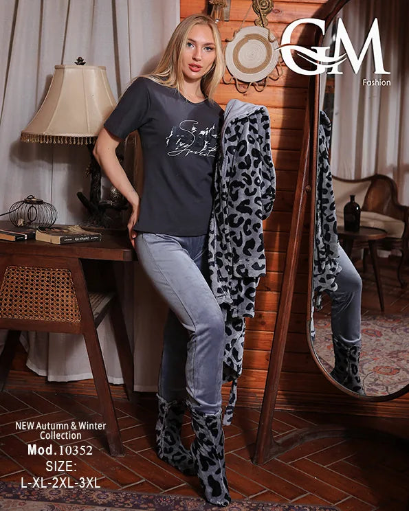 طقم شتوي حريمي 4 قطع خامة قطيفة وبولار – موديل 10352