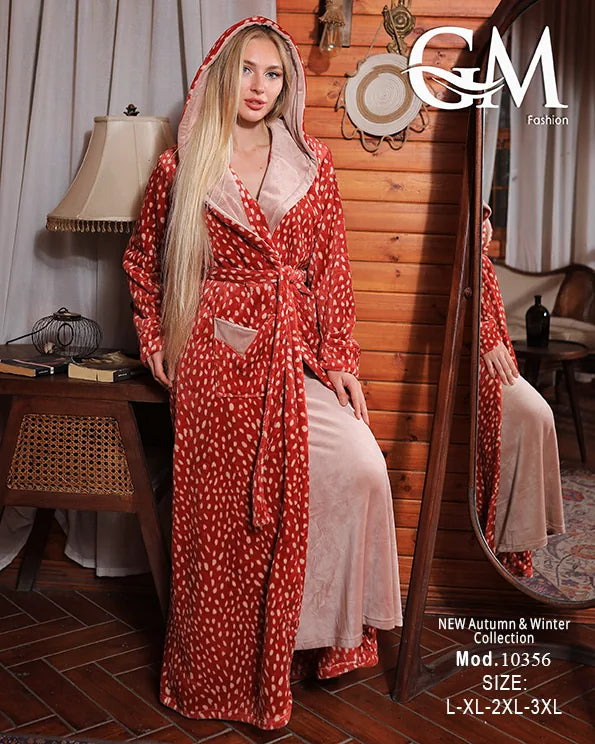 طقم روب قطيفة شتوي ناعم للسيدات – موديل 10356 | GM Fashion