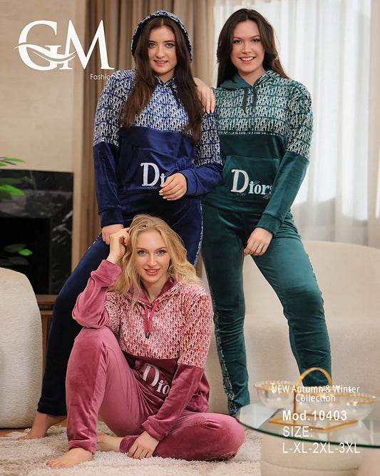 طقم رياضي شتوي نسائي GM Fashion | موديل 10403 بقلنسوة