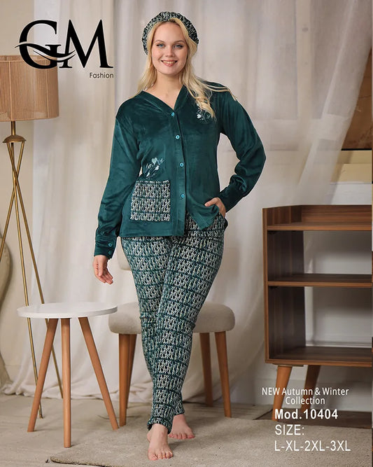 طقم بيجامة شتوي نسائية GM Fashion | موديل 10404 بتصميم جاكيت