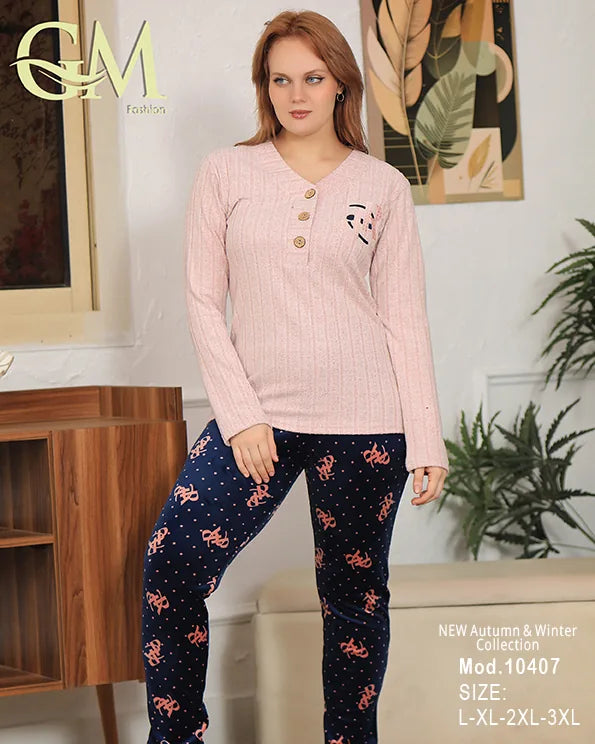 طقم هوم وير شتوي حريمي قطعتين بخامة دافئة | موديل 10407 | GM Fashion