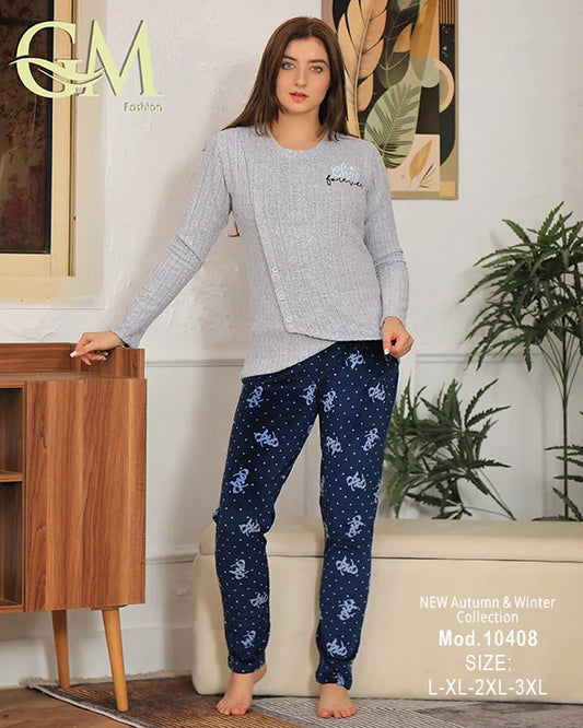 بيجامة شتوية حريمي قطيفة ناعمة بألوان هادئة – GM Fashion – موديل 10408