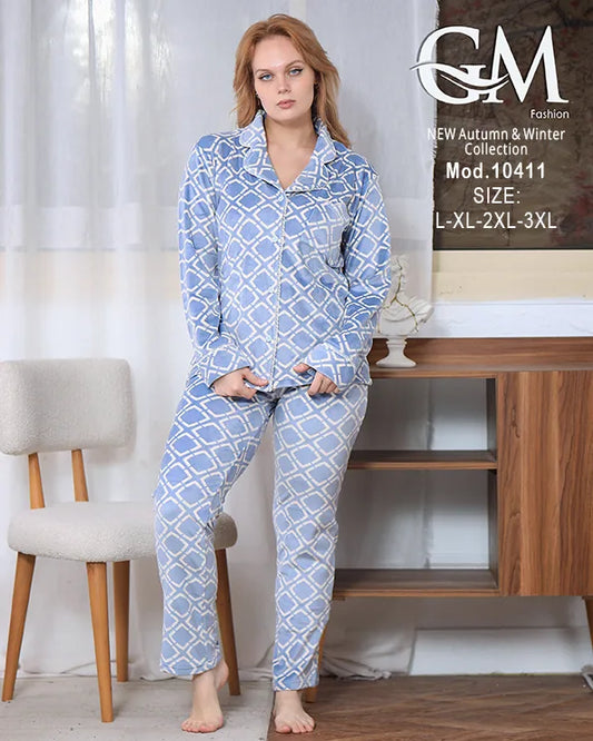 بيجامة شتوي حريمي قطيفة فاخرة بتصميم أنيق – GM Fashion موديل 10411