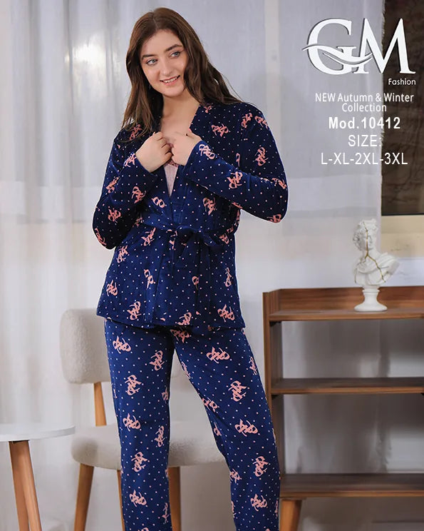 بيجامة شتوي حريمي قطيفة فاخرة بطبعة نجوم – GM Fashion موديل 10412