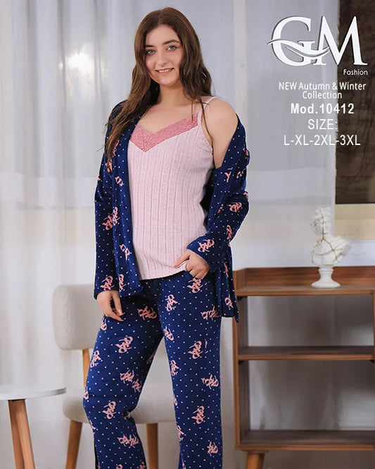 بيجامة شتوي حريمي قطيفة فاخرة بطبعة نجوم – GM Fashion موديل 10412