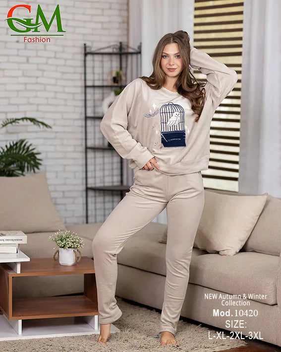ترنج حريمي قطيفة مبطن أوفر سايز GM Fashion موديل 10420 | طقم شتوي Oversize