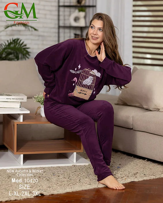 ترنج حريمي قطيفة مبطن أوفر سايز GM Fashion موديل 10420 | طقم شتوي Oversize
