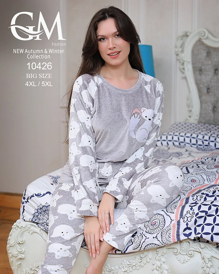طقم بيجامة شتوي نسائي GM Fashion | موديل 10426 بتصميم مضلع