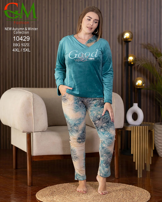 بيجامة قطيفة مبطنة حريمي GM Fashion | موديل 10429 طقم استقبال شتوي للعروس