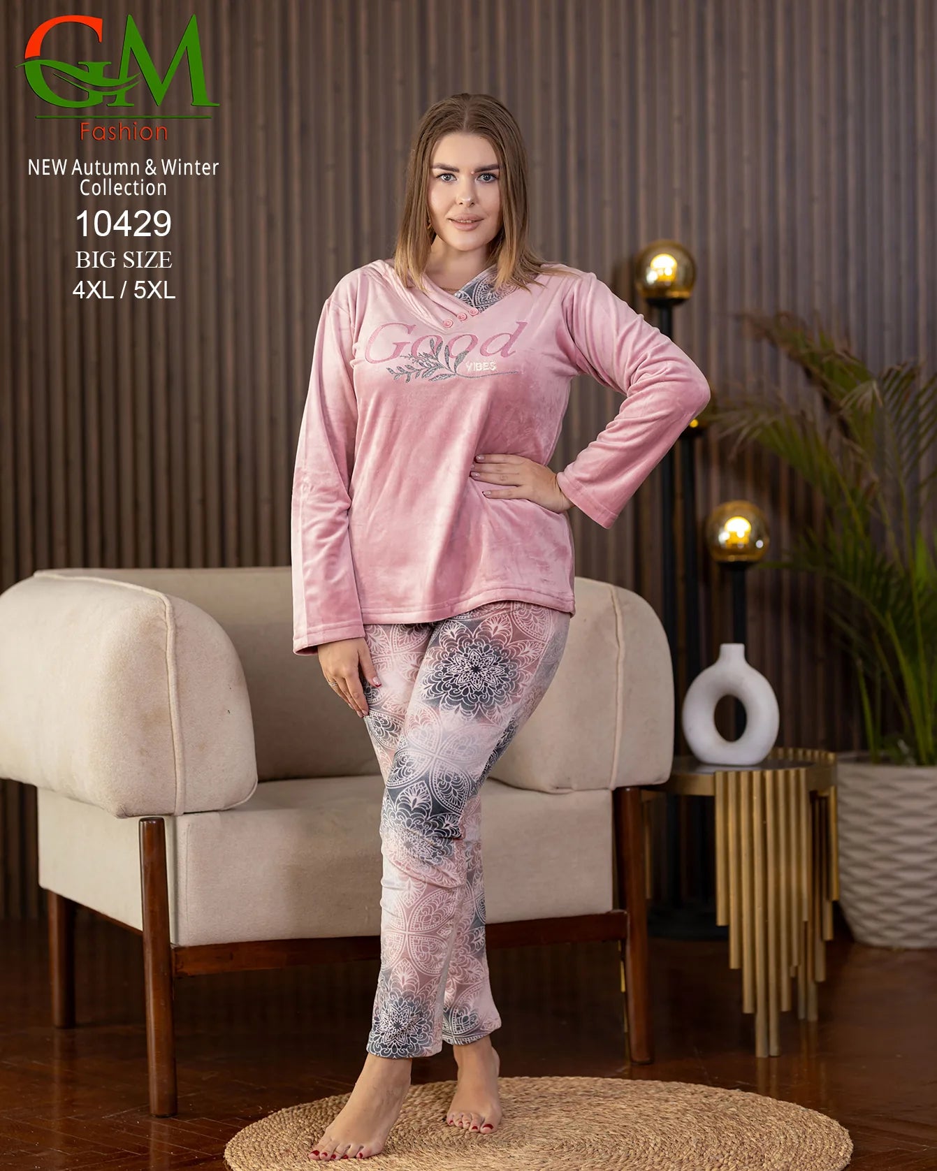 بيجامة قطيفة مبطنة حريمي GM Fashion | موديل 10429 طقم استقبال شتوي للعروس