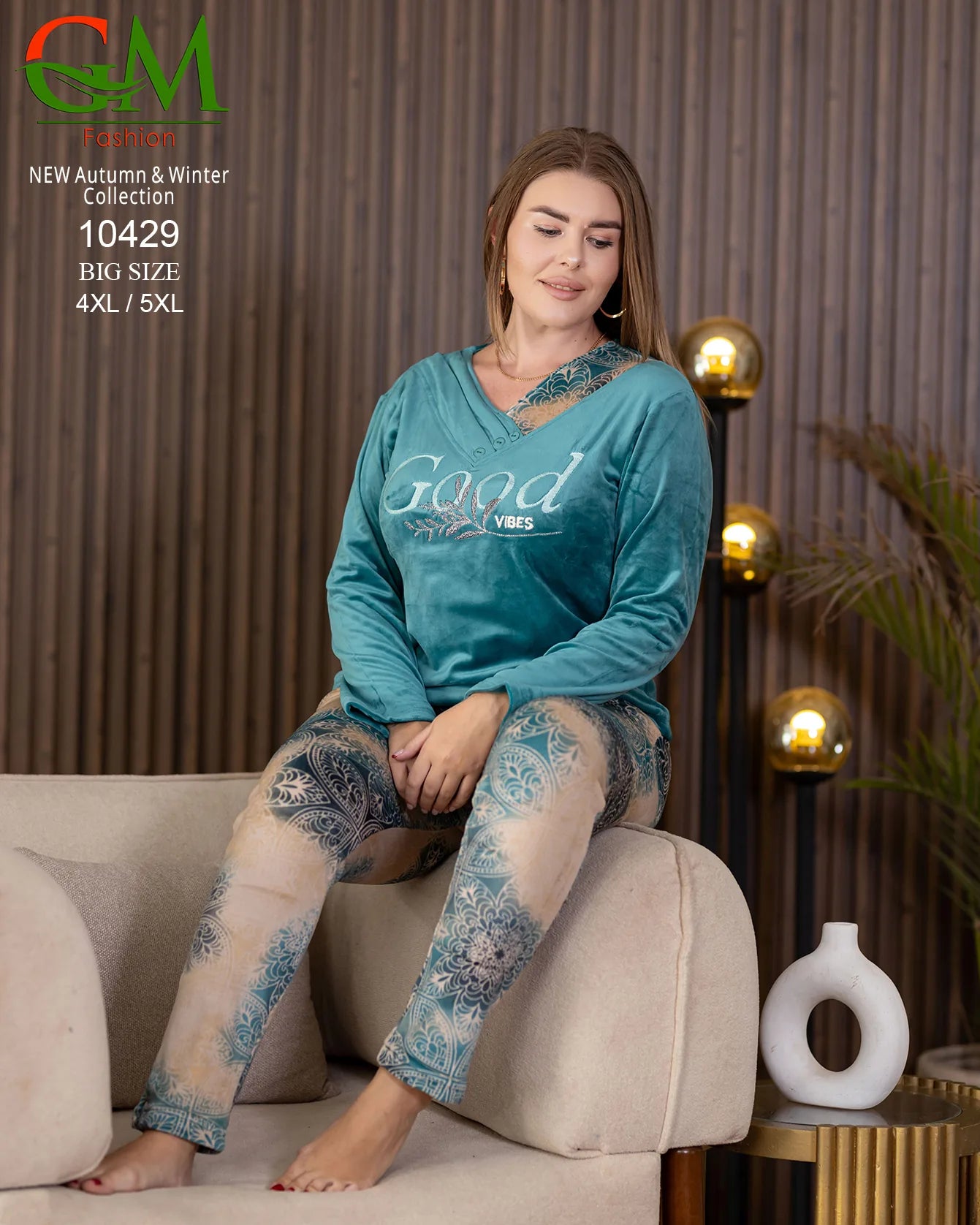 بيجامة قطيفة مبطنة حريمي GM Fashion | موديل 10429 طقم استقبال شتوي للعروس