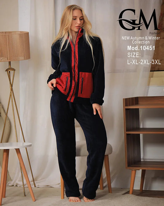 ترنج شتوي قطيفة مبطن بسحّاب وجيوب أمامية – موديل 10451 – مقاسات حتى 3XL