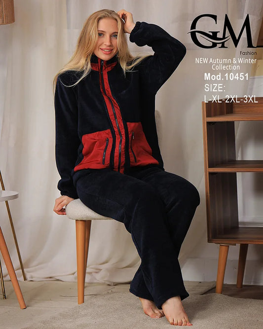 ترنج شتوي قطيفة مبطن بسحّاب وجيوب أمامية – موديل 10451 – مقاسات حتى 3XL